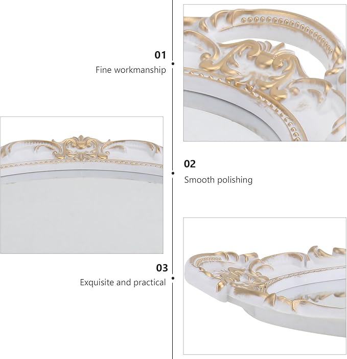 Vintage European Style Oval Mirror Tray Decorative Cosmetic Storage Plate Makeup Organizer Photo Prop for Perfume Display and Home Décor