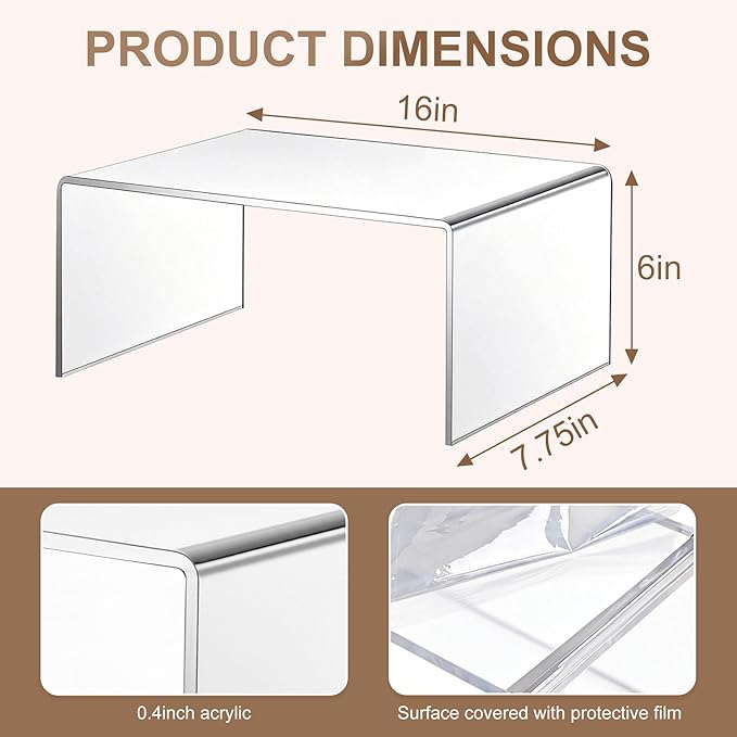 2 Sets Acrylic Display Risers,16 Inch Counter Organizer Rack, Kitchen Counter Shelf Organizer for Bathroom.for Collectibles, Jewelry, Cupcakes, Figures, Kitchen & Retail Use (transparent, 16 Inch, 8 mm)