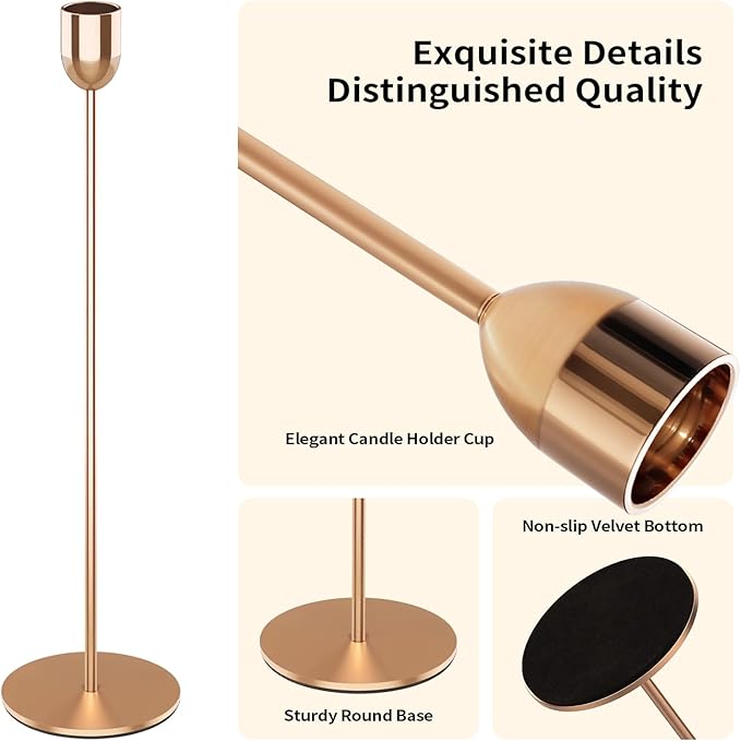 ChefBee 6PCS Gold Tall Candle Candlestick Holder, Taper Pillar Candle Sticks Stand Holders Decor, Centerpiece Dining Table Wedding Festive Fireplace Mantle Vintage Room Decorations, Housewarming Gift