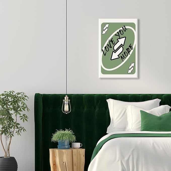 abrtolpffo Trendy Sage Green Canvas Wall Art, Love You More Quote Aesthetic Poster, Retro Playing Card Art Print, Preppy Girly Bedroom Wall Decor, Cute Arrows Sign Picture 24x36in Wrapped Canvas
