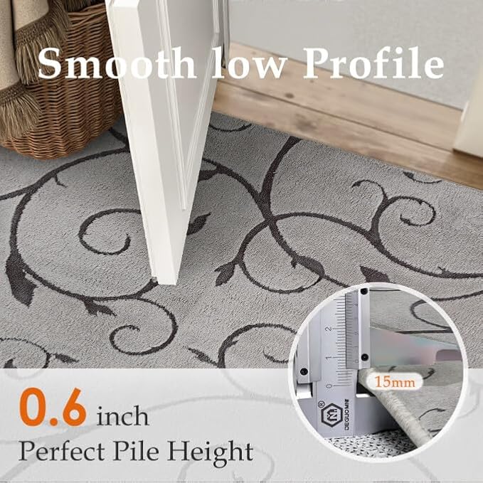PureCozy Gray Washable Area Rug 8x10 Soft Shag Rugs for Living Room Modern Boho High Pile Non-Shedding Throw Rugs Non Slip Indoor Office Carpet for Playroom Bedroom Home Aesthetic Decor