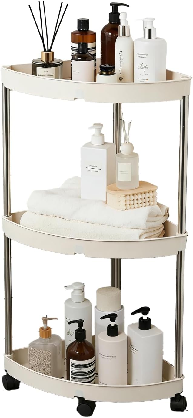 Corner Shelf Organizer for Bathroom, 3-Tier Corner Stand for Small Spaces, Waterproof Storage Shelf for Toilet Paper, Cosmetics, Plants (White)