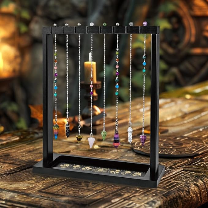 Wooden Pendulum Crystal Display Holder Wooden Crystal Display Shelf Moon Phase Witch Supplies Organiser for Incense Necklace Witch Rock Stone Jewelry Display
