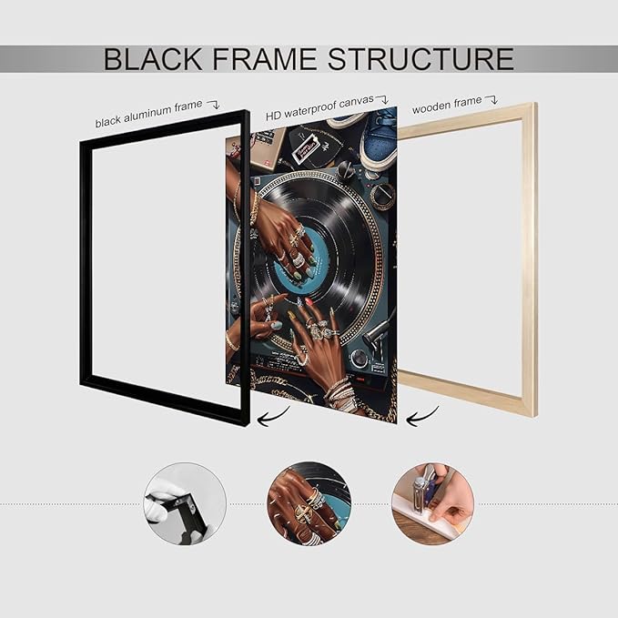 Black Woman Music Canvas Poster y2k Song Record Wall Art Vintage Urban Feminine Aesthetic Prints 16X24 inch Black Framed for Bar Bedroom Gallery Wall Decor