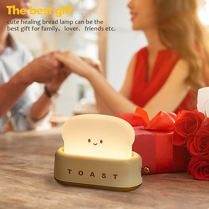 QANYI Small Table Lamp, Cute Toast Bread LED Bedroom Nightstand Light with Timer and Rechargeable, Cool Birthday Gift for Baby Kids Children Girls Boys