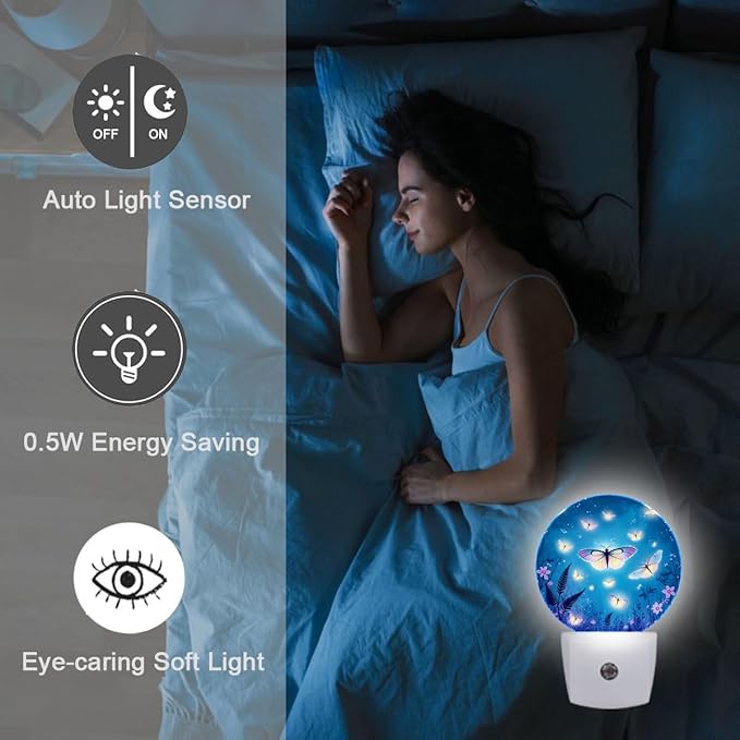 Shining Butterfly Plug in Night Light Auto Light Round Lamps Energy Saving Gift for Women Men Friends