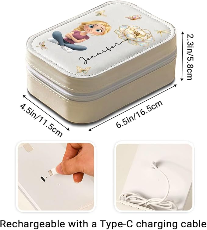 Wrappiness Makeup Box Gift for Women Girls With LED Mirror Floral Design - Personalized Birthmonth Flower Travel Jewelry Organizer Gift for Daughters Sisters on Birthday Christmas