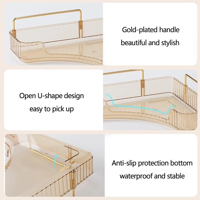 Multi-Tier Corner Countertop Organizer Rack, Makeup Organizer Countertop, Bathroom Counter Organizer, for Skincare and Cosmetics, Ideal Vanity Gift (Transparent Gold, 3-Tier)
