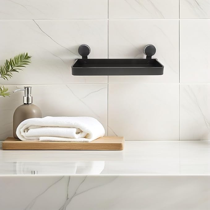 Zerodeko No Drill Bathroom Storage Rack with Strong Suction Cups Wall Mounted Organizer Shelf for Toiletries and Makeup Easy Installation Smooth Surfaces Space Saving Bathroom Floating