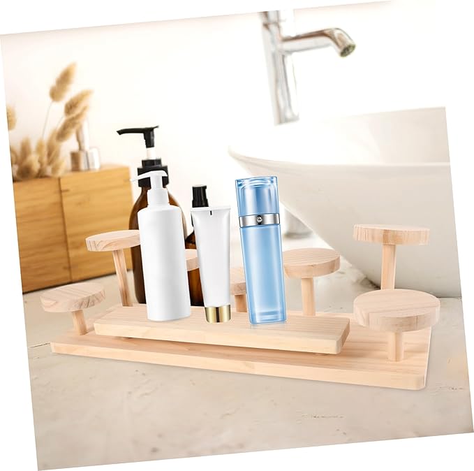 Cosmetics Display Stand Perfume Holder Organizer Wooden Shelf Makeup Holder for Vanity Clutter Desktop Riser