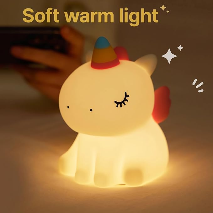 Night light for kids,Cute Unicorn Lamp, 3-Level Dimmable USB Rechargeable Lamp with Timer, Soothing Animal Toy for Nursery Bedroom Dorm Decor, Gift for Boys Girls Teens Adults (Birthday Christmas)