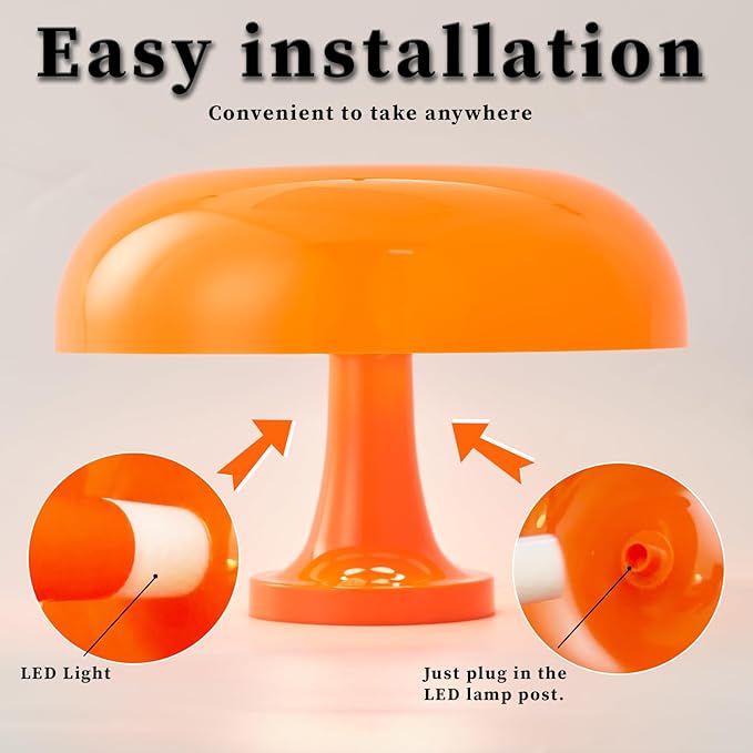 Modern Decorative Table Lamp, Mushroom Cap Design, USB Powered, 3 Lighting Modes, Dimmable, for Bedroom, Living Room Decor, Polished Plastic, Sunset Theme, Push Button Control, Adjustable Brightness