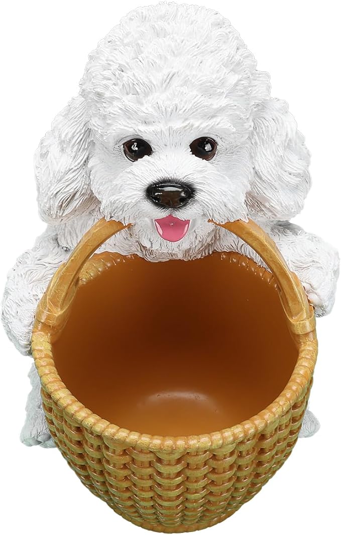 Dog Resin Storage Basket, Desktop Organizer for Remote & Keys, Cute Home Decor Tray, Ideal present for Pet Lovers.(White Poodle)