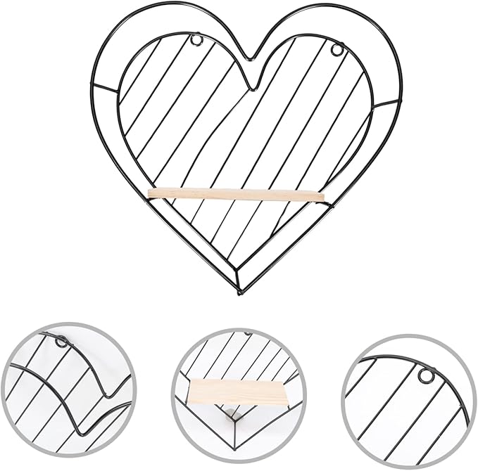 BESTOYARD 2pcs Photo Holder Wedding Decor Metal Stand Bathroom Wall Shelves Heart Hanging Shelves Metal Wall Shelves Country Wall Shelf Makeup Storage Organizer Iron Heart-Shaped Hook up