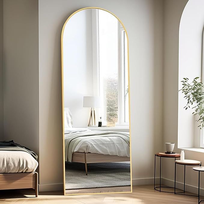 Rowjut 64"x21"Floor Mirror Arched Full Length Mirros, Mirror Floor Length Standing Hanging or Leaning/Large Full Body/Wall Mirror for Bedroom, Living Room, Aluminum Frame, Black