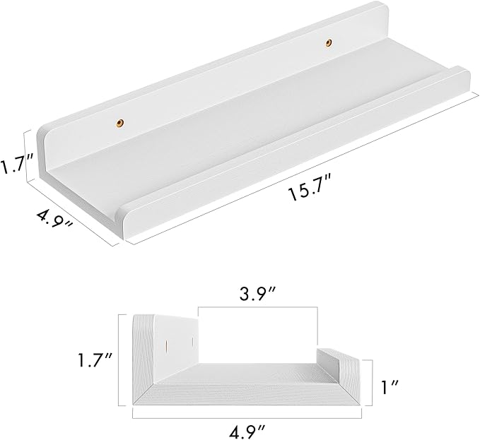 YUFLINX 16’’White Floating Shelves for Wall with Anti-Crash Design Set of 6,Nursery Book Shelves for Room Decor/Storage/Display,Hanging Wall Shelves for Bedroom, Bathroom, Living Room,Kids Room
