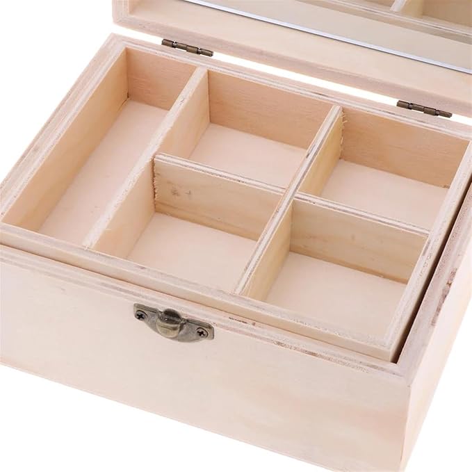 Earring Jewellery Box Mirrored Makeup Organizer Plain Wooden Storage Box Wood Jewelry Case Display Necklace Jewellery Box