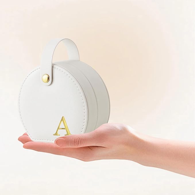 Travel Jewelry Case,Personalized Jewelry Box,Elegant Half-Moon Design with Personalized Golden Initial Case,Personalized Gifts for Women,Jewelry organizer;Personalized Gifts for Women or Friends(A)