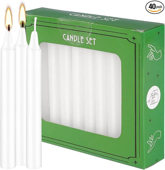Howemon White Candles Set of 40, 4" White Spell & Chime Candles, Unscented Mini Taper Candle for Witchcraft, Wiccan Altar, Magic Tools, Rituals, Prayer, Meditation and Christmas Party Decoration