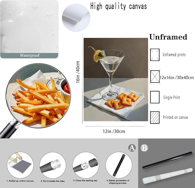 Set of 6 Trendy Cocktail Poster Martini and Cheese Crackers Prints Bar Cart Accessories Decor Retro Cocktail Wall Art Red Wine Canvas Room Decor Pictures for Apartment Dorm Unframed 12x16 inch