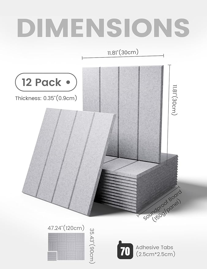 Large Felt Bulletin Board 48" x 36" Cork Board Alternative-12 Pack with 70 Safe Removable Adhesive Tabs, Cork Boards for Walls Pin Board for Home Office Classroom Felt Board-Soft Gray