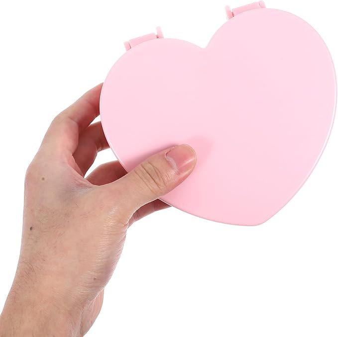 Operitacx Heart Shape Jewelry Box Double-layer Earrings Organizer with Makeup Mirror Pink Jewelry Storage Holder for Desktop Decorative Ring Case