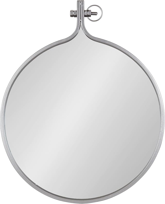 Kate and Laurel Yitro Round Industrial Rustic Metal Framed Wall Mirror, 23.5in x 28.5in, Dark Charcoal