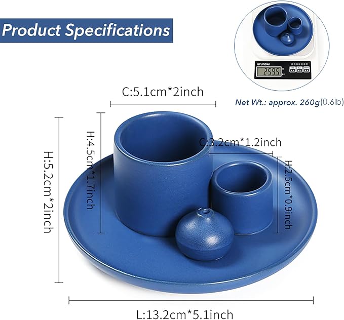 4 in 1 Multifunctional Ceramic Incense and Candle Holder with Ash Catcher Tray Suit for Burning White Sage, Palo Santo Sticks (Royal Blue)