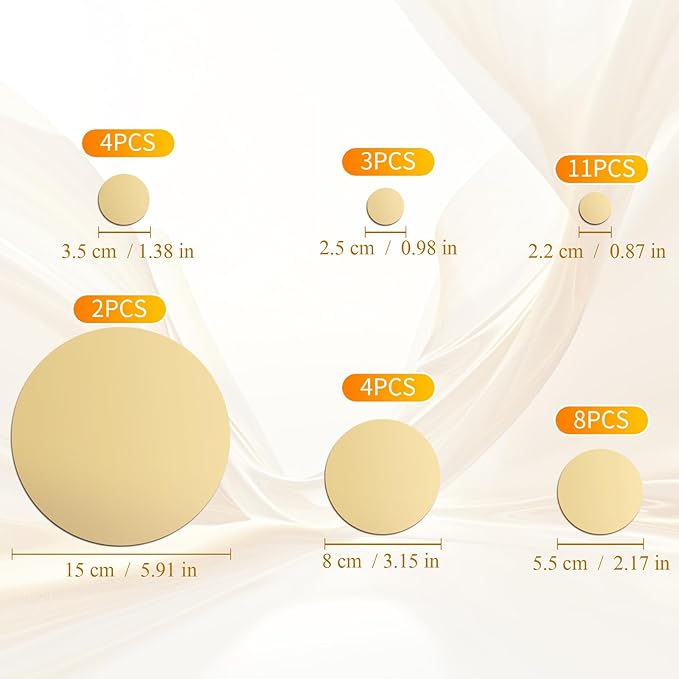 Shappy 32 Pieces Mirror Wall Stickers Removable Acrylic Setting Adhesive Round Circle Mirror Tiles Decals for Home Living Room Bedroom Decor(Gold,Small Size)