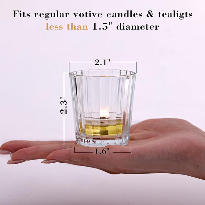 NITIME 8pcs Vintage Ribbed Votive Candle Holders, Glass Candle Holder for Wedding Table Decor, Tea Lights Candle Holder for Table Centerpiece, Christmas, Holiday Decor