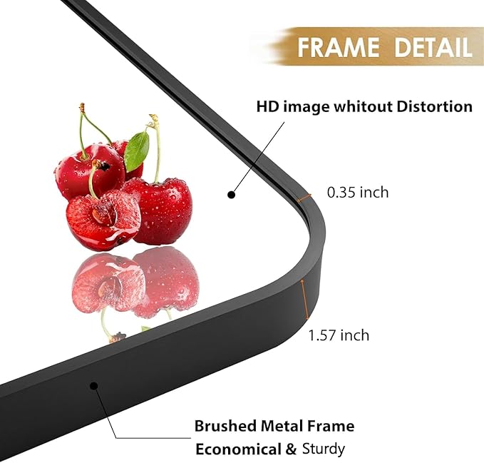30x36 Inch Black Wall Mirror for Bathroom, Brushed Metal Framed Mirror with Rounded Corner, Rectangle Bathroom Vanity Mirror for Bedroom or Living Room, Horizontal/Vertical