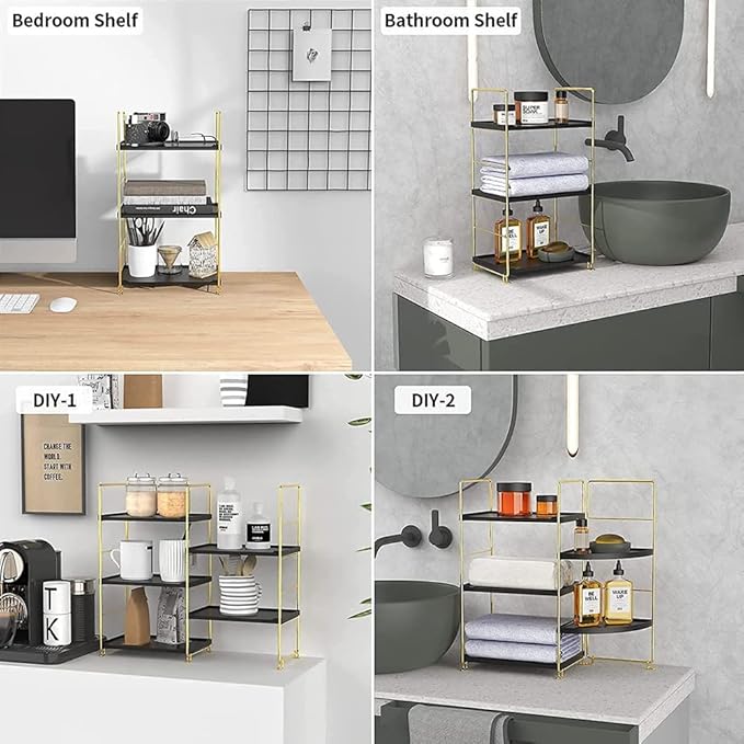 Freestanding Organizer Shelf, 3-Tier Bathroom Countertop Organizer, Makeup Organizer -Corner Storage Shelf, Kitchen Spice Rack,Standing Shelf for Bathroom, Bedroom, Kitchen (Black)