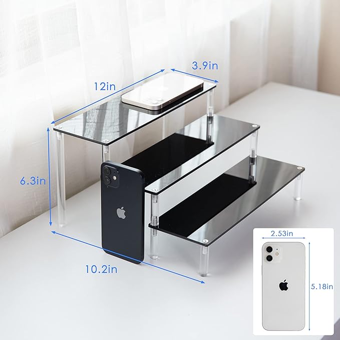 BYCY Black Acrylic Display Stand Perfume Display Stand, 3 Tier Desserts Holder,3 Tier Cupcake Display Risers Steps for Organizer and Decoration