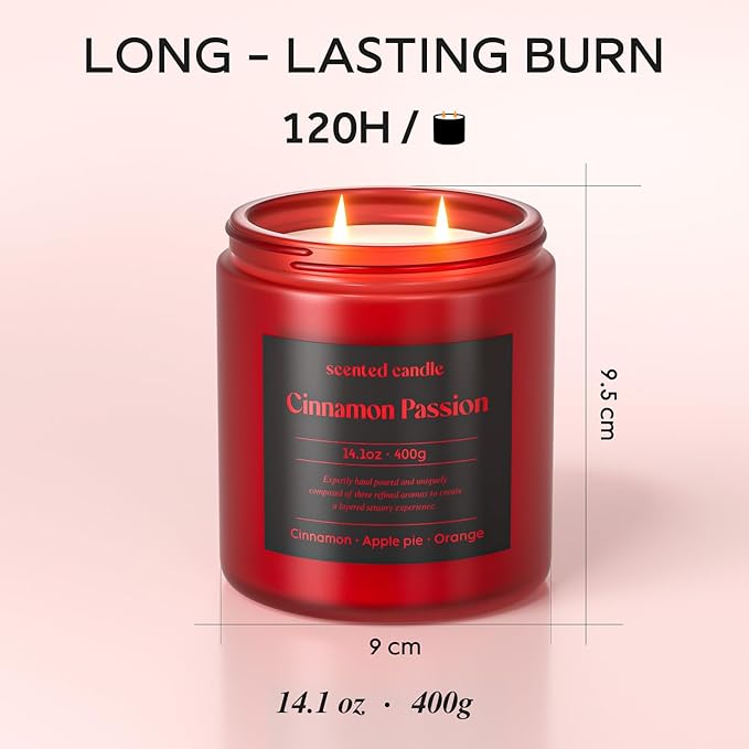 CHILLFLAME Cinnamon Candle, 14.1 oz Fall Candles for Home, 2 Wicks Blended Scents Scented Candles for Women and Men, Birthday Gifts for Women (Cinnamon+Apple Pie+Orange)