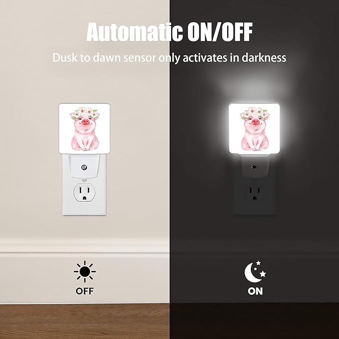 Pink Cute Pig Dusk to Dawn Night Light, Auto Sensor Lamp Home Indoor Stairway Kitchen Corridor, Night Lights Plug into Wall Decor, Boys Girls Women Men Room Gifts