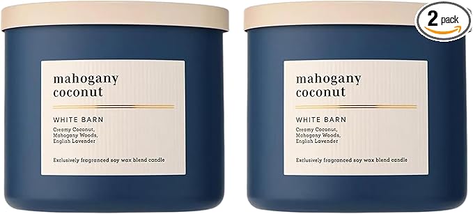 Bath & Body Works 3-Wick Candle, Mahogany Coconut Candle, Strong Throw, Long-Lasting Burn Up to 45 Hours, Exclusively Fragranced Soy Wax Blend, 14.5 oz - 2 Pack