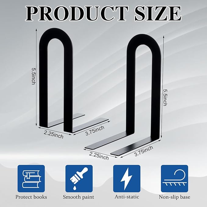 Chunful 6 Pcs Modern Metal Book Ends for Shelves Decorative Small Bookends Book Shelf Organizer Minimalist Design Stopper to Hold Books for Office
