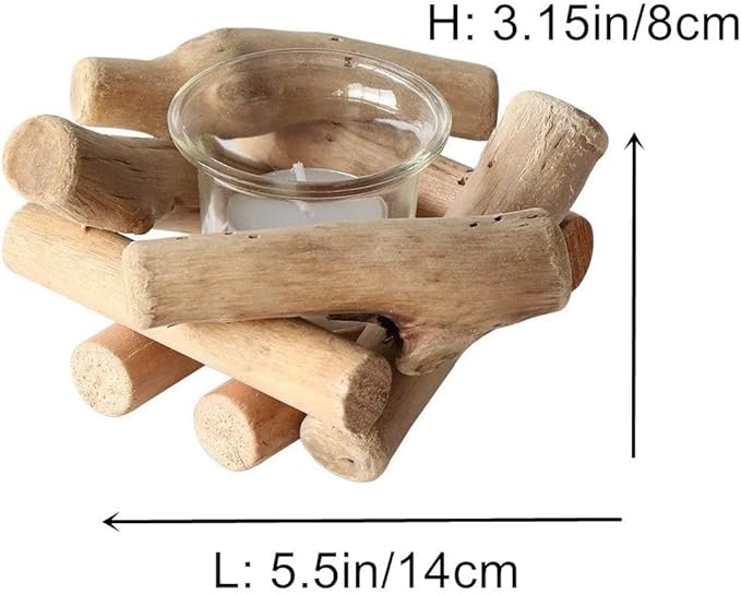 Sziqiqi Handmade Wooden Tea Light Candle Holder with Glass Cup Rustic Country Coastal Style for Farmhouse Home Decoration Home Altar Decoration Holoday Wedding Decoration Pack of 4
