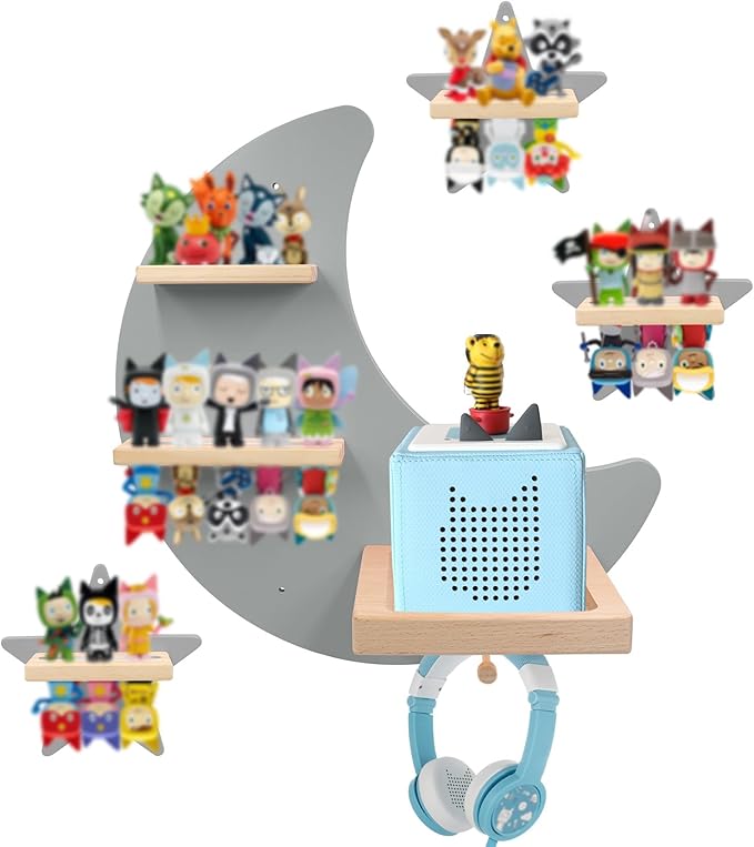 Taladad for Toniebox 1 and Toniebox 2 Tonie Shelf Wall Mounted Set,Tonies Figures Tonies Storage,Magnetic Wooden Floating Shelves Compatible with Tonie Box Player Character for Children Room