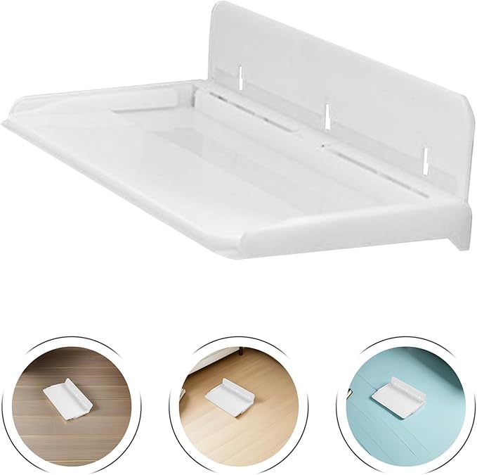 UPKOCH Foldable Floating Shelf for Wall, No Drill Stick On Bedside Organizer Tray, Renter Friendly Small Fold Down Ledge Shelves for RV Dorm Bedroom, White