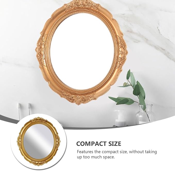 Vintage Retro Makeup Mirror Tray Decorative Plate, Gold Metal Vanity Cosmetic Organizer for Dressing Table, Wall Makeup Mirror Accessory for Beauty Salon and Home Use