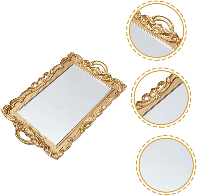 Gadpiparty Decorative Perfume Organizer Mirror Tray for Dresser Makeup Tray for Bedroom Countertop Display