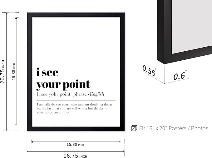 Poster Master Vintage Typography Poster - Retro Dictionary Print - I See Your Point Definition, Book Page, Funny - Gift for Colleague, Friend - Wall Decor for Home, Office, 16x20 Black Framed