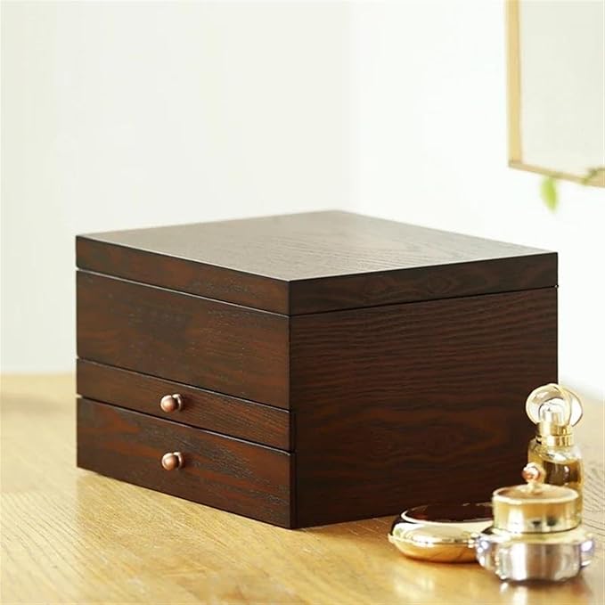 Ring Box Jewelry Storage Box Makeup Organizer Solid Wood Necklace Storage Rack Large Capacity Jewelry Box With Mirror Gift Ring Boxes For Jewellery
