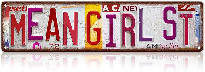Vintage Mean Girl St Wall Decor Street Signs Pink Room Metal Tin Signs Gife for Women Girl 16 x 4 Inches