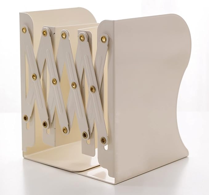 Adjustable Bookends Non Skid Decorative Bookends,Metal Bookend for Heavy Books,Bookshelf Organizer Holder for Books and Magazines for Desk(Beige)