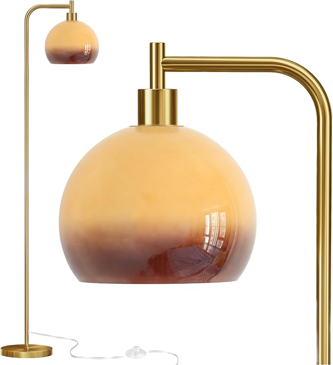 Glass Floor Lamp,67" Modern Standing Lamp with Sunset Grapefruit Glass Lampshade Metal Pole for Living Room, Bedroom, Office - Heavy Base,Pedal Switch (Include Bulb)(Gradient)