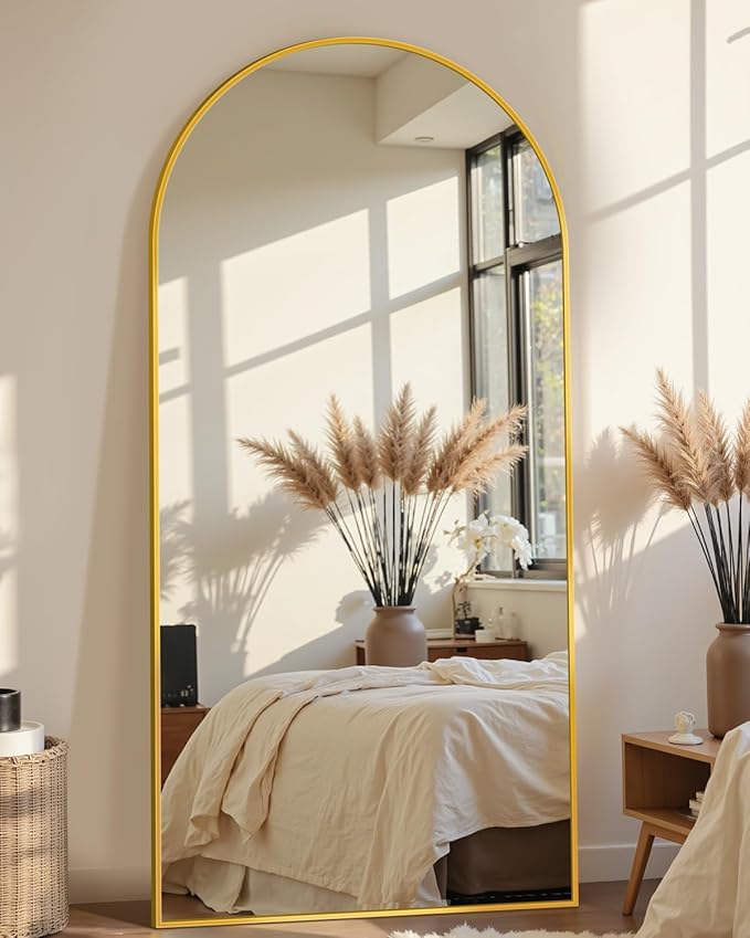 69"x28" Full Length Mirror, Arched Full Body Mirror, Standing Hanging or Leaning Floor Mirror for Bedroom and Living Room, Gold