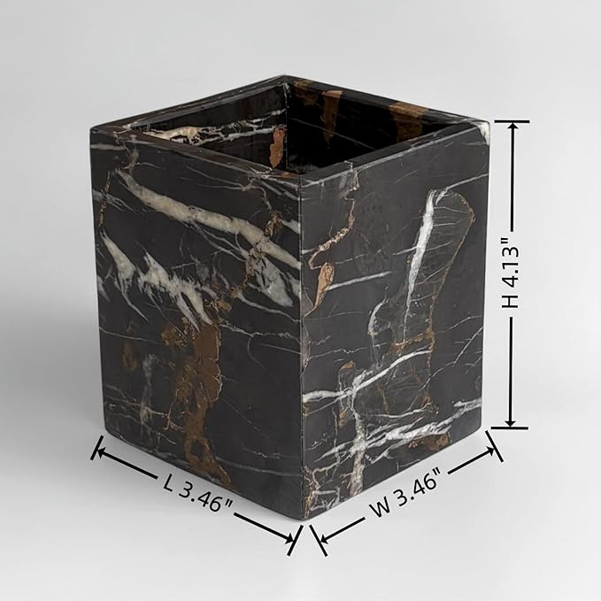 Natural Marble Stone Square Storage Container Empty Vessel Holder Cup for Candle/Pens/Sundries items (Black Brown)