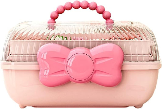 Hair Accessories Organizer for Girls, 3-Layers Foldable Hair Clip Organizer Box with Handle, Multifunctional Storage Box for Headband, Bows, Hairties, Jewelry, Sewing Supplies, Makeup Tool, Craft